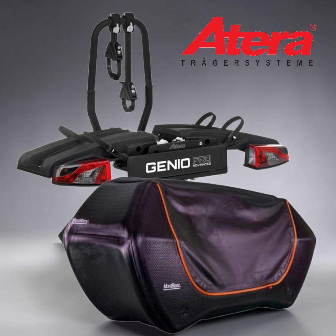 Nosič 2 kol nebo elektrokol Atera Genio + box na tažné Senja Cargo
